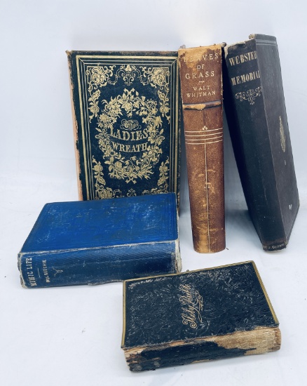 ANTIQUATIAN BOOK LOT - 1860's Bible - 1850's Hand Colored Floral Engravings