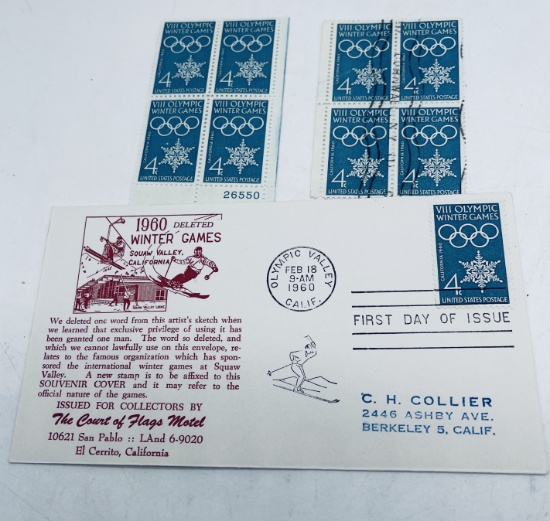 1960 Squaw Valley California Stamps & First Day Cover