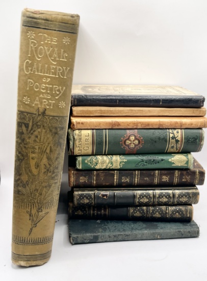 Large ANTIQUE BOOK LOT - Robert Burns - Louisa May Alcott - Art Gallery
