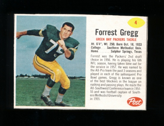 1962 Post Cereal Football Card #4 Hall of Famer Forrest Gregg Green Bay Pac