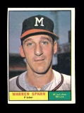 1961 Topps Baseball Card #200 Hall of Famer Warren Spahn Milwaukee Braves.