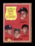 1962 Topps Baseball Card #53 American League 1961 Home Run Leaders: Mantle,