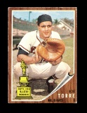 1962 Topps Baseball Card #218 Rookie All Star Hall of Famer Joe Torre Milwa