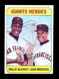 1969 Topps Baseball Card #572 Giants Heros: Willie McCovey & Juan Marichal.