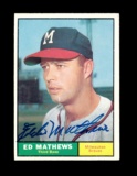 1961 Topps Autographed Baseball Card #120 Hall of Famer Ed Mathews Milwauke