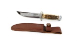 Fred MacOverland, Solingen Germany 4-pin hunting knife. Stag & Etch. Near m