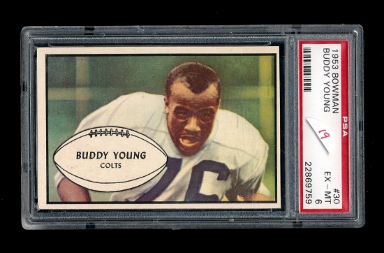 1953 Bowman Football Card #30 Buddy Young Baltimore Colts. Graded PSA EX-MT