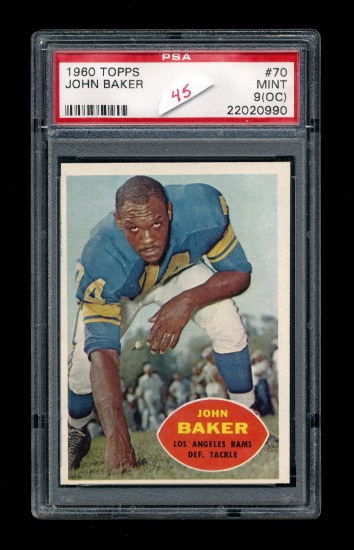 1960 Topps Football Card #70 John Baker Los Angeles Rams. Graded PSA MINT-9