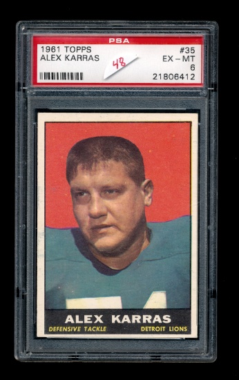 1961 Topps Football Card #35 Alex Karras Detroit Lions. Graded PSA EX/MT-6