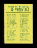 1967 Philadelphia Football Card #197 Checklist No1. EX/MT - NM Condition.