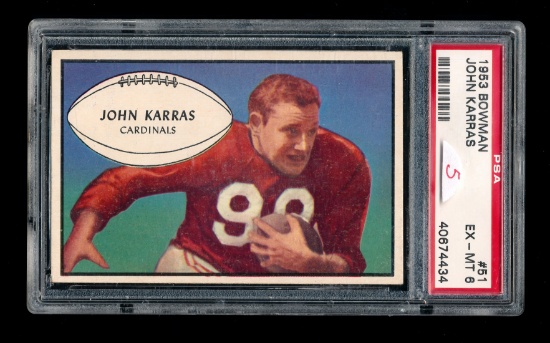 1953 Bowman Football Card #51 John Karras St Louis Cardinals. Graded PSA EX