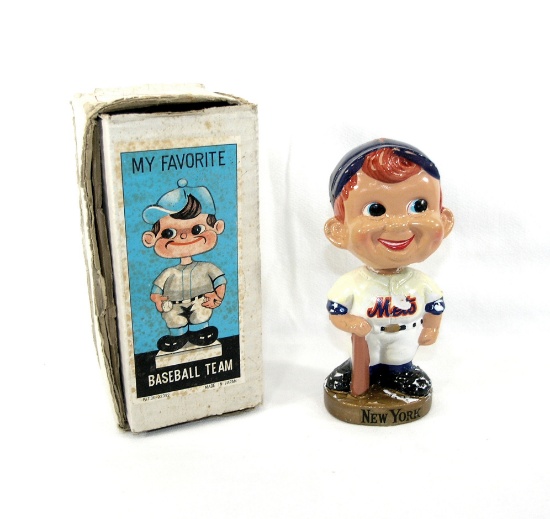 1960’s "MY Favorite" New York Mets Gold Base Bobble Head Doll with Box. No