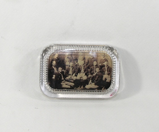 Vintage Clear Glass Paper Weight with Old Baseball Team (KC) Photo.  2-3/4"