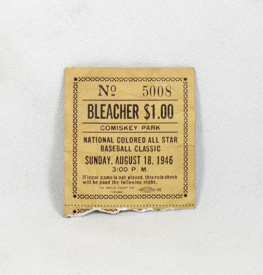 1946 Negro League All Star Game Ticket Stub Bleacher Section.