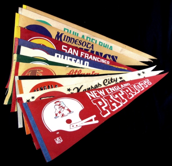 (12) 1960's Felt Football Pennants New Orleans Saints, New York Jets, Atlan