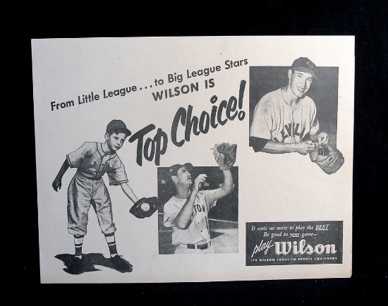 1951 Wilson Baseball Glove Advertiment Promotional Poster. "From Little Lea