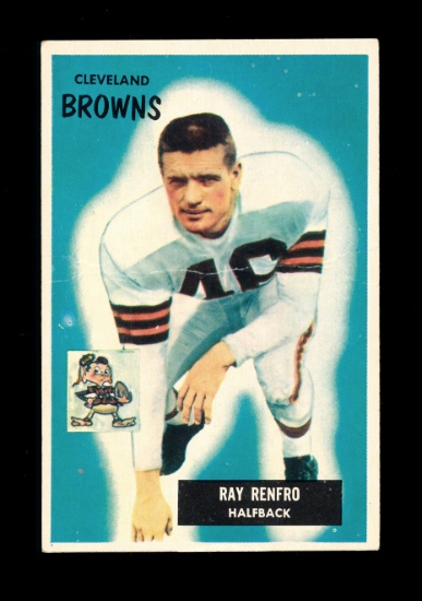 1955 Bowman Football Card #153 Ray Renfro Cleveland Browns. Creased VG to V