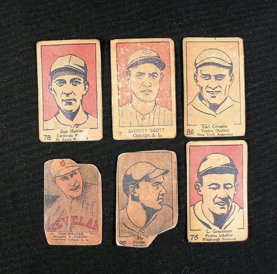 (6) 1920s W-Strip Baseball Cards.