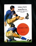 1940 Iowa State Vs Marquette Football Game Program October 11th, 1940 at Ma