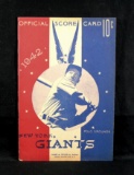 1942 New York Giants Official Score Card vs Cincinnati Reds. Has Been Score