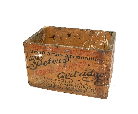 Early Century Peters Cartridge Co. Small Arms Wood Ammo Crate,  Cinnicinit