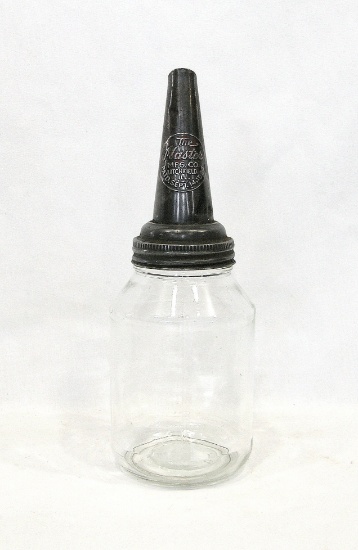 Vintage "The Master" Mfg.Co. Oil Glass Bottle with Metal Spout from Litchfi
