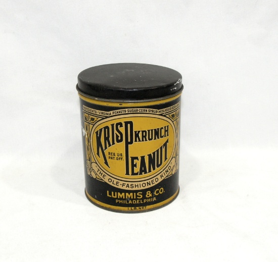 Vintage Krisp Krunch 1 lb. Peanut Tin "The Ole-Fashioned Kind". By Lummis &