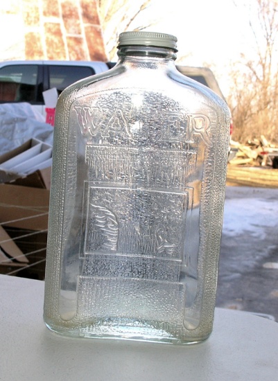 Vintage 1930's "Hemingray " Glass Refrigerator Bottle with the word WATER o