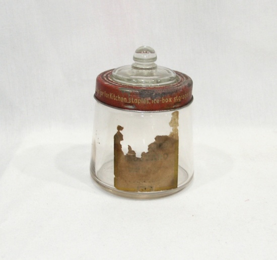 Rare, unique, unusual 1940's Glass Mustard Jar. The lid had a vey tricky wa