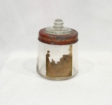 Rare, unique, unusual 1940's Glass Mustard Jar. The lid had a vey tricky wa