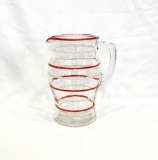 1940s-50s Red & White Striped/Banded Glass Lemonade Pitcher. No Chips or Cr