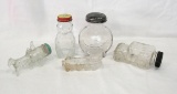 (5) Figural Glass Candy/Misc. Containers