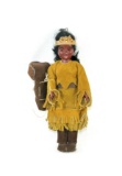 Vintage Native American Doll In Buckskin Clothes With Papoose. Eyes Open An