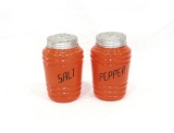 Vintage Ribbed Orange Milk Glass Salt & Pepper Shaker Set. 4-1/2