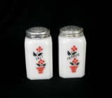 Vintage McKee Milk Glass Flower Pot Salt and Pepper Shaker Set