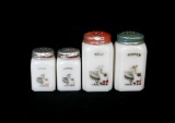 (4) Vintage McKee Milk Glass Spice Shakers with Girl Watering Flowers. (2)-
