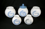 Vintage 1950s Anchor Hocking Fire King Vitrock Glass Grease Canisters (3) a