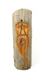 Hand Crafted Wooden Wizard Face Old Pine Fence Post/Pole Wood Carving By Re