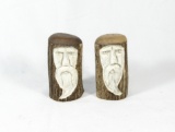 Hand Crafted Elk Antler Wizard Face Salt & Pepper Set Carving By Retiring M
