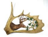 Hand Crafted Moose Antler Carving. Carved and Painted by Famed Wildlife Art