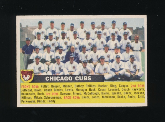 1956 Topps Baseball Card #11 Cubs Team. EX to EX-MT Condition.