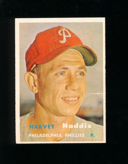1957 Topps Baseball Card #265 Harvey Haddix Philadelphia Phillies. Has smal