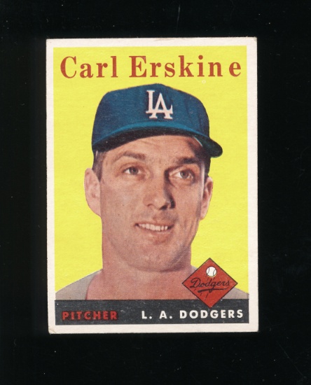 1958 Topps Baseball Card #258 Carl Erskine Los Angeles Dodgers. EX to EX-MT