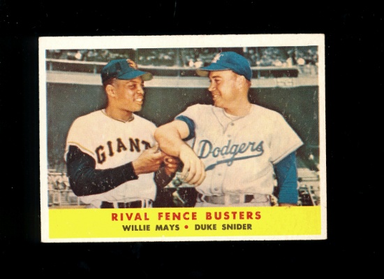 1958 Topps Baseball Card #436 Rival Fence Busters Hall of Famers Mays and S