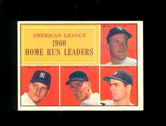 1961 Topps Baseball Card #44 American League 1960 Home Run Leaders Maris, M