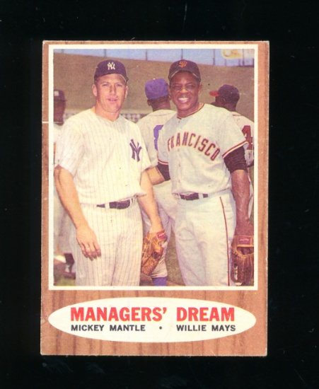 1962 Topps Baseball Card #18 Managers Dream Mantle-Mays. EX to EX-MT Condit