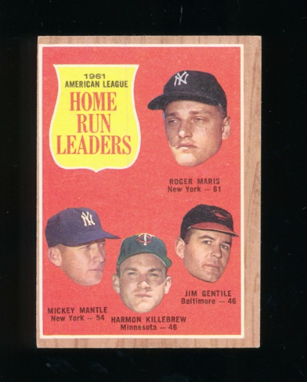 1962 Topps Baseball Card #53 American League 1961 Home Run Leaders Maris, M