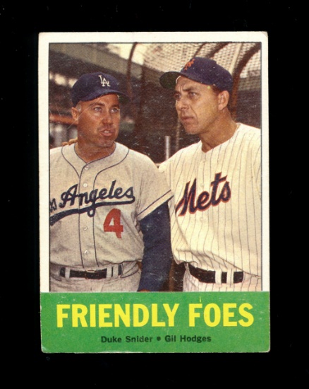 1963 Topps Baseball Card #68 Friendly Foes Hall of Famers Snider-Hodges.  D