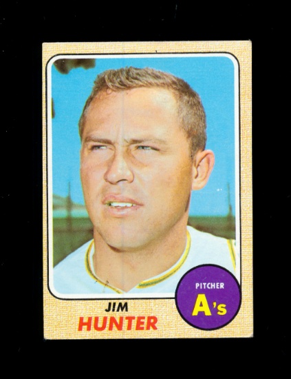 1968 Topps Baseball Card #385 Hall of Famer Jim Hunter Oakland As. EX to EX