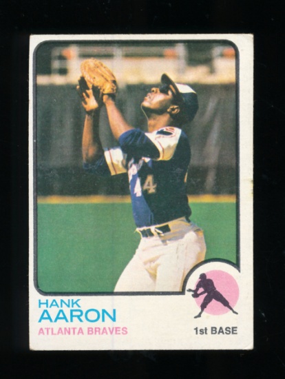 1973 Topps Baseball Card #100 Hall of Famer Hank Aaron Atlanta Braves. EX t